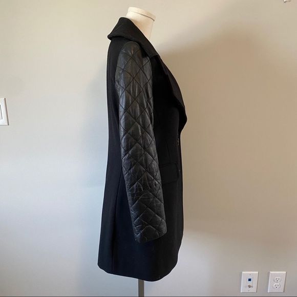 Club Monaco Carolina  Wool Pea Coat Leather Sleeves - Picture 6 of 16